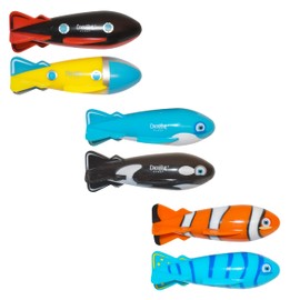 CocoNut Outdoor Torpedo Racer Dive Toys - 6-Pack of Fun, Colorful Whale, Submarine & Tropical Fish Dive Toys - Hydrodynamic Underwater Gliders to Practice Your Swimming Skills, Kids Ages 8+