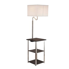 Ore International 6951ASN Dru Square Side Table Floor Lamp & Charging and USB Station, Brush Silver