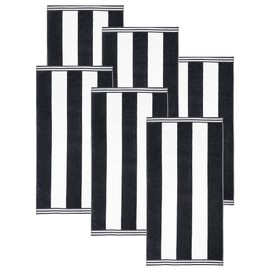 Superior Cotton Striped Beach Towels, Colorful Towels for Adult, Kid, Pool, Swimming, Sand, Travel, Large Oversized, Absorbent, Fast Drying, Bath Basics, Cabana Collection, Set of 6, Charcoal