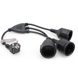 SZRMCC EU Europe Schuko UPS PDU Y Splitter Power Cord Right Angle CEE7/7 European Schuko Plug to European Female Socket Extension Cable 16A 250V (3X Female)
