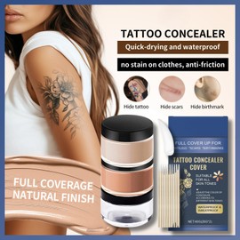 Waterproof Tattoo Cover Up Makeup Concealer Cream,Full Coverage Concealer for Tattoos,Bruises,zits& Body Art,2 Color Buildable 3 Shades Scar Covering Makeup,Lasting, Smudge-Proof for Men & Women
