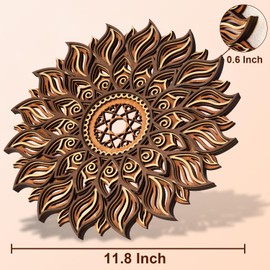 ADDMES 11.8 Inch Sun Wall Decor, Wooden Mandala Wall Art, Hollowed-out Sun Hanging Sign, Multi-layers Lotus Flower Wall Decor, Spiritual Room Decor for Bedroom, Living Room, Farmhouse Decor