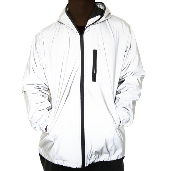 fangfei Reflective Coat Hooded Windbreaker Fashion Runing Pocket Jacket (XL) Gray