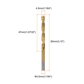 sourcing map Brad Point Drill Bit 4.5mm(11/64") Dia Straight Round Shank Drill Metric Brad Point Spiral Twist Drill Bits for Carpenter Woodworking Plastic Rubber, Golden
