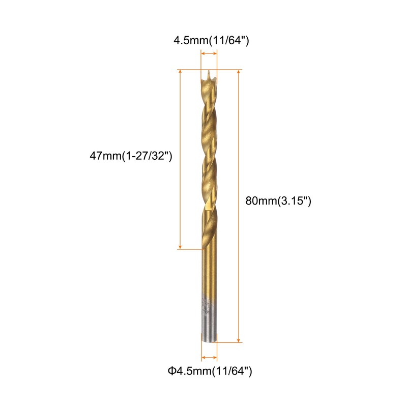 sourcing map Brad Point Drill Bit 4.5mm(11/64") Dia Straight Round