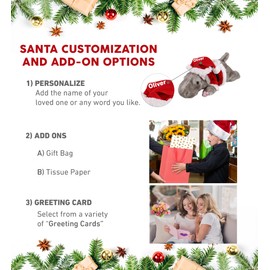 DolliBu Santa Hippo Stuffed Animal Plush Toy - Super Soft Wild Animal Dress Up Hippopotamus with Red Santa Claus Outfit, Cute Wildlife Gift, Holiday with Name Personalization, 15 Inches