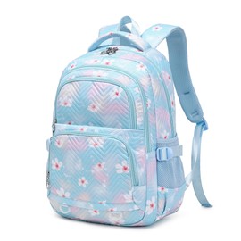 Flower Print Kids Backpack for Girls | Floral Girls Backpack for Kids Elementary Secondary School Bags | C02-Blue