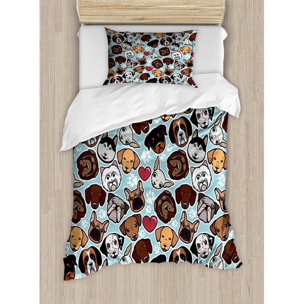 Ambesonne Dog Lover Duvet Cover Set, Canine Breeds Bulldog Chihuahua