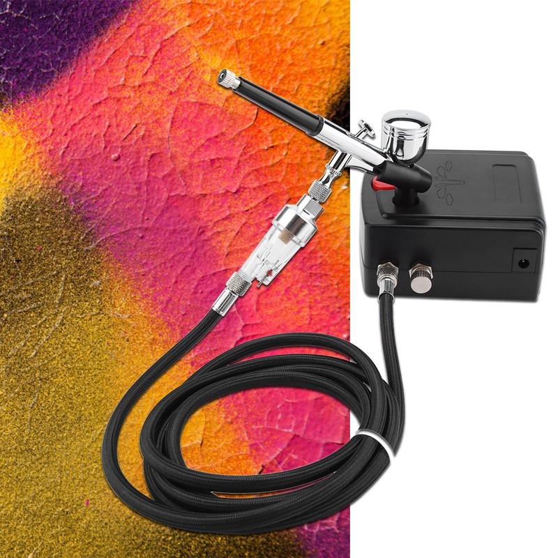Dual Action Airbrush Kit Black Pump Spray Air Brush Gun