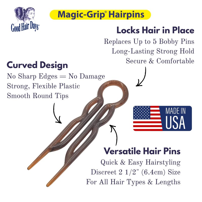 Good Hair Days Magic-Grip Hairpins - 2 1/2" U-Shaped Grip