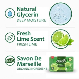 Dalan Savon de Marseille Glycerin Soap – Organic Lime Scent, Eco Certified, 3 Bars x 150g