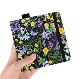 Square 5.1X5.1 300gsm Watercolor Journal Hardbound 40pgs（20 Sheets Front Back 2 Textures） Travel Size for Calligrapher Colored Pencil Watercolor Sketch Handmade Cloth Cover Notebook Black Wildflower