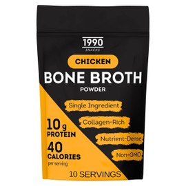 Premium Chicken Bone Broth Powder, 10 servings, 100% Made & Sourced in USA, 10g protein for only 40 calories per serving, Non-GMO, Collagen & Nutrient Rich