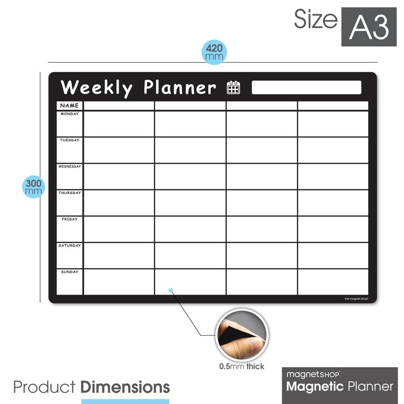 TMS Magnetic Weekly Planner and Organiser A3 | Fully Customisable
