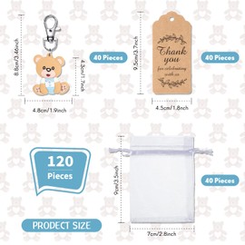 Tenare 40 Sets Baby Shower Favors Guests Return Gifts Including Animal Keychains, Organza Bags and Thank You Tags for Theme Party Favor Boys Girls Birthday Party Supplies