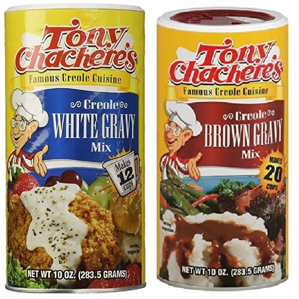 Tony Chachere's Creole Gravy Bundle - 1 Each of 10 Ounce White Gravy Mix and 10 Ounce Brown Gravy Mix