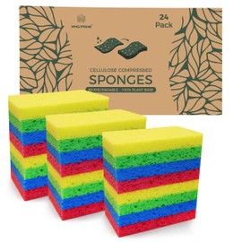 MMG Prime Cellulose Sponges – 24-Pack Multicolored Compressed Sponges – Natural Sponges for Kitchen – Biodegradable Sponges for Cleaning, Dishes, DIY Cutouts – Non-Scratch and Quick-Dry