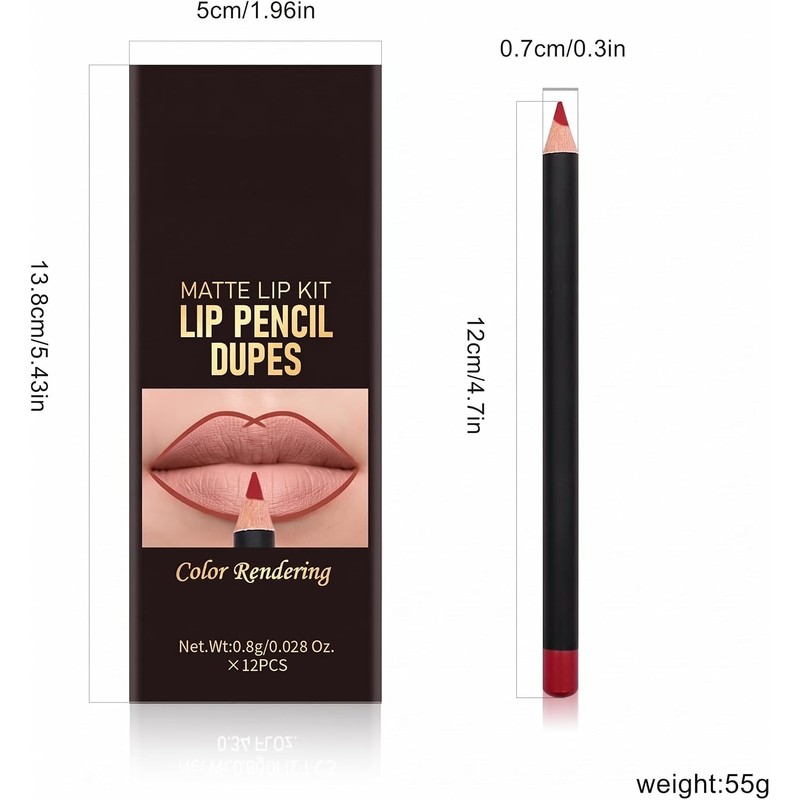 Juego de 12 delineador de labios, delineador labios de Larga