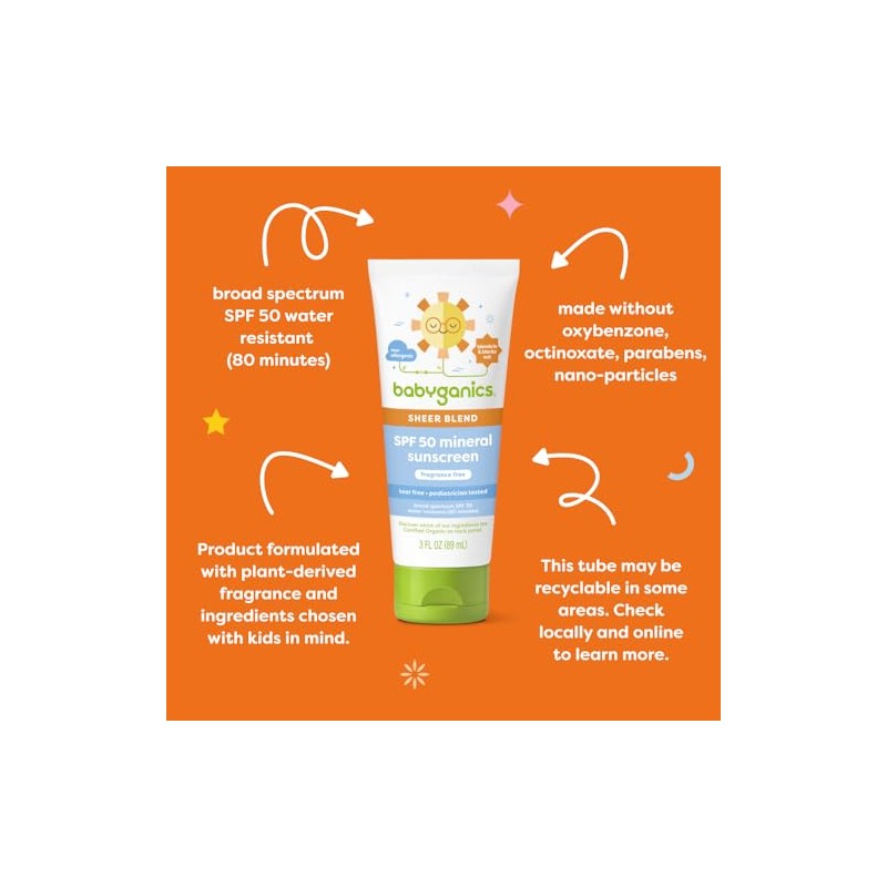 BabyGanics Protector Solar Mineral SPF 50, sin fragrancia, 89 ml