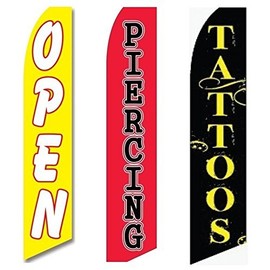 3 Swooper Flags Piercing & Tattoo Services Open Advertising Welcome