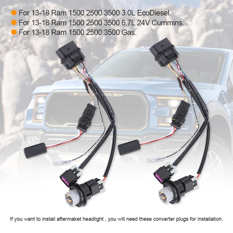 2PCS Projector Headlight Conversion Adapter Wiring Harness Converter Harness Compatible