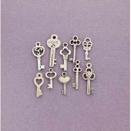 Unbranded Key Charm Collection Antique Silver Tone 10 Different Charms - COL106