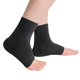 MENG YU QIAN XUN Ankle Compression Sleeves(Pair), Open Toe Socks for Swelling, Sprain, Arch Support - 8-15 mmHg, Black, for Men and Women (Black, Medium)