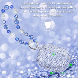 Ucharmbead Compatible with AirPods Pro 1st Generation Case Sparkly Rhinestone Girly Case for AirPods Pro with Shining Diamond Keychain Lanyard for Women Blue