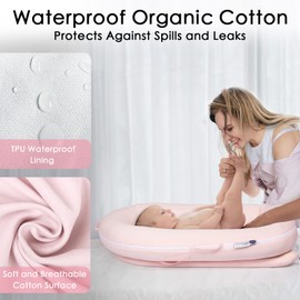 Organic Replacement Cover with Waterproof Pad | Premium Quality Spare Cover Certified Organic Cotton | Protects Against leaks | [Fits Dockatot Deluxe + Docks] (Cover Only) (Baby Pink)