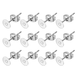 sourcing map 200Pcs Stud Earring Posts, 5mm Stainless Steel Flat Pad Ear Pin with Butterfly Earring Backs for Jewelry DIY Making Findings, Silver