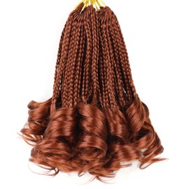 French Curl Braiding Hair Crochet Braids Ginger Box Braids Crochet Hair for Black Women Copper Red French Curls Hair Extensions(350, 10 Inch)