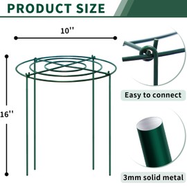 SYITCUN 8pack Peony Cages and Supports, 16” Four Legs Peony Cage, Heavy-Duty Peonies Support Cages, Peony Ring for Roses, Hydrangeas, Sage, Peonies, Cucumbers, Tomato