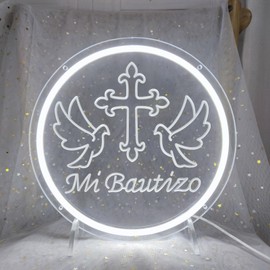 Mi Bautizo Neon Signs for Baptism Decorations, Recuerdos de Bautizo Led Lights Sign for Birthday Party Decor, Para Niño Niña, Room, Bedroom, Garden, Christmas, INSNEnN, 13 * 13 Inches