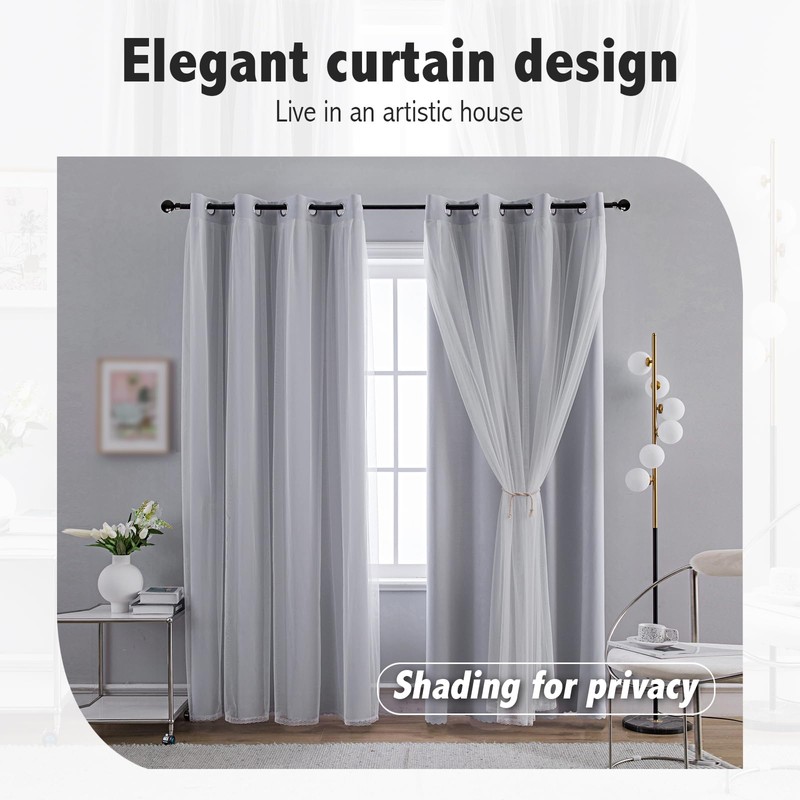 Anytime Home Curtains Blackout and Sheer Layered Solid Window Curtain