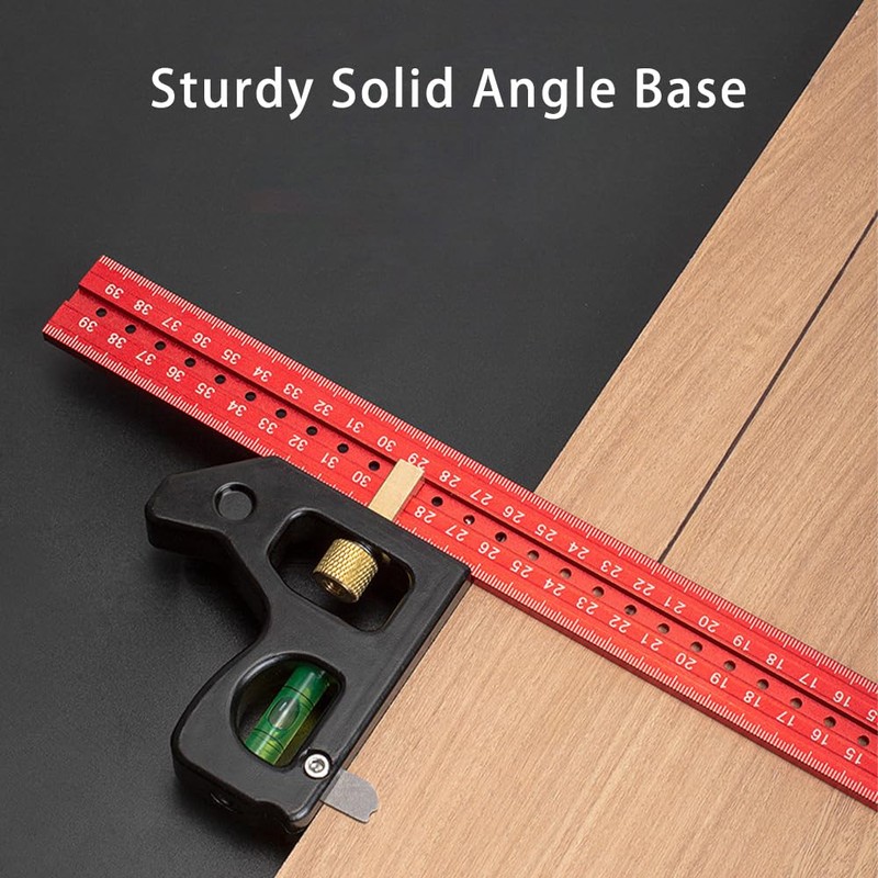 12 Inch Heavy Duty Combination Square, Aluminum Alloy 45°/90°Woodworking Square