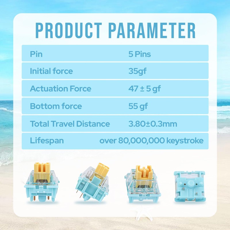 EPOMAKER Sea Salt Silent Mechanical Keyboard Switches Set, 5-Pin Switch,