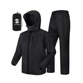 SaphiRose Men's Waterproof Rain Suit 2pcs/set Packable Rain Gear for Golf Motorcycle Fishing(Black,M)
