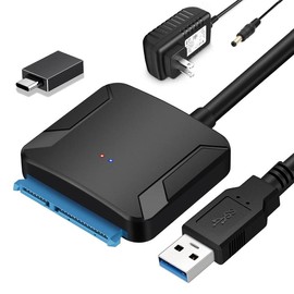 SATA to USB 3.0 Adapter, External Hard Drive Converter Cable for 2.5" 3.5" HDD, SSD with Power Supply - Color: Black