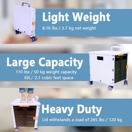 Quick Utility Cart Folding Portable Rolling Crate Handcart with Durable Heavy Duty Plastic Telescoping Handle Collapsible 4 Rotate Wheels for Travel Shopping Moving Luggage Office Use (Purple)