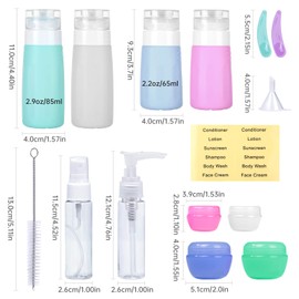 Benbilry - Juego de 16 botellas de viaje para artículos de cambiador, aprobado por la TSA, accesorios de viaje a prueba de fugas, accesorios de viaje para champús y acondicionador de silicona, perfecto para viajes de negocios, Claro