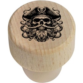 19mm 'Pirate Skull with Beard' Wooden Bottle Stopper/Cork (BS00027885)