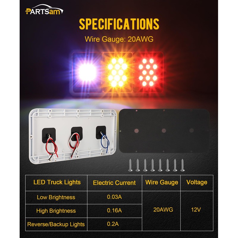 Partsam 2x LED Triple Tail Lights 45 LEDs, Rectangle Vertical