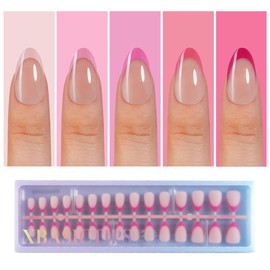 Misssix XBASICTIPS French Tip Press On Nails, 150Pcs French Gel Nail Tips Short Almond, Soft Gel Pre-shaped No Need to File 3 in 1 Tips, Fake Nails for Nail Art DIY Extension Designs 15 Sizes