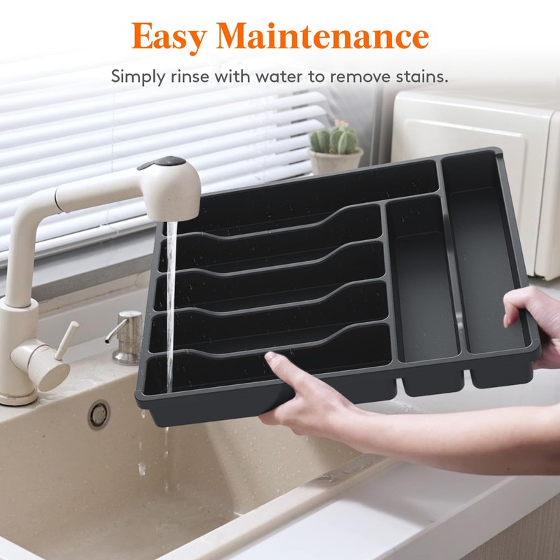 Lifewit Silverware Organizer with Lid, Covered Utensil Tray for Kitchen