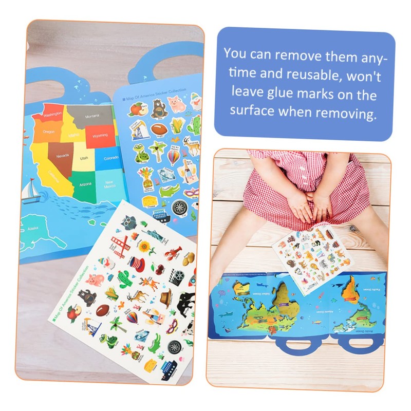 Kisangel Sticker Books Reusable Map Sticker Playthings for Fun Educational