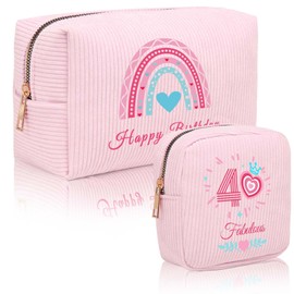 40th Birthday Gifts for Women - 40th Birthday Gift Rainbow Pink Cosmetic Bags 2pcs, Personalis 40 Year Old Lady Present IdeasI for Mum, Best Friend, Sister, Wife Makeup Bag