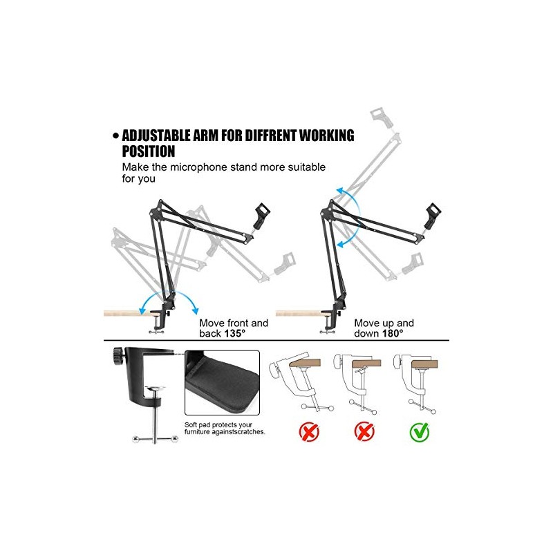 Soporte de Micrófono Adjustable con Brazo de Suspension Boom Tijera,BONKEEY