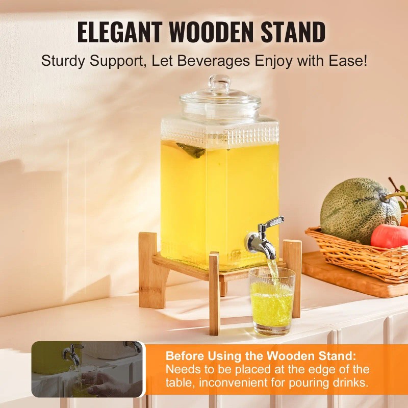 1.5 Gallon Stainless Steel Spigot Iced Beverage Dispenser Glass Juice