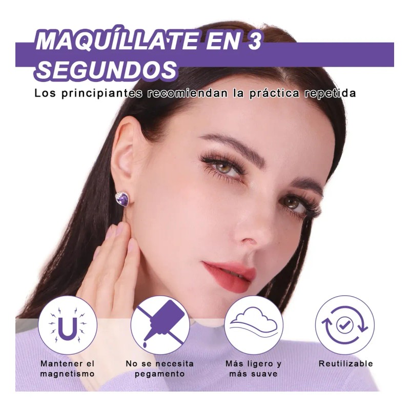 Kit De Pestañas Magnéticas Reutilizables Con Clip 1 Pare