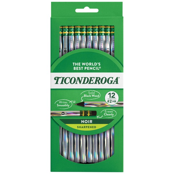 Dixon Ticonderoga Noir Black Wood-Cased No.2 Pencils, Holographic Design (13970)